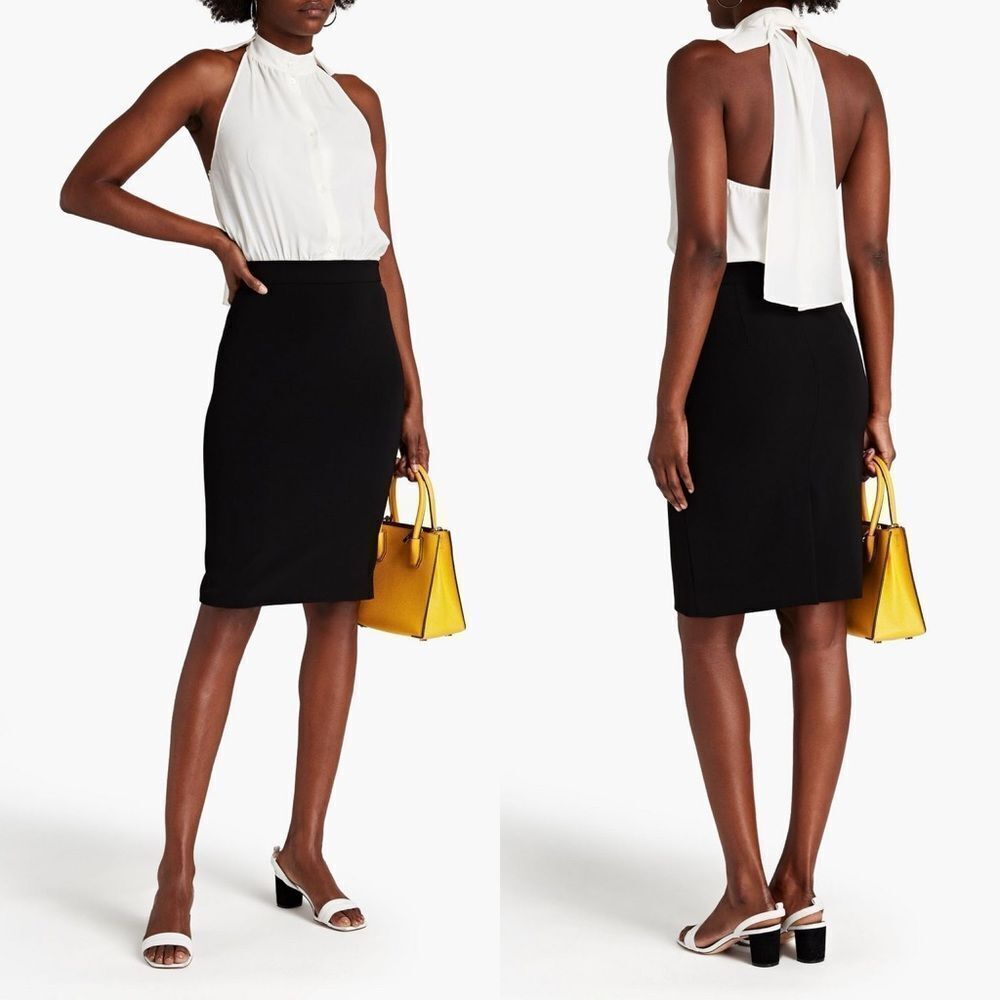 NWOT Boutique Moschino Two-Tone Crepe De Chine Bow Halterneck Midi Dress size 6